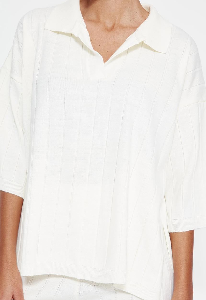 Trendyol - Basic Corded Knitwear Top and Bottom Set - Ecru