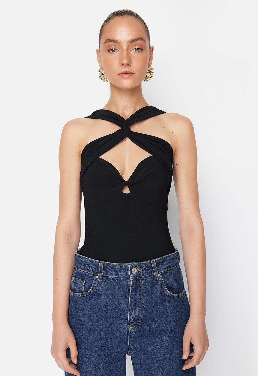 Trendyol - Cut-Out Knitted Bodysuit - Black
