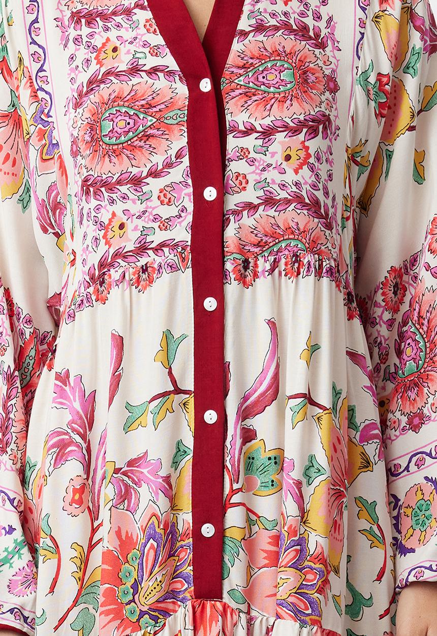 Trendyol - Floral Viscose Dress - Burgundy