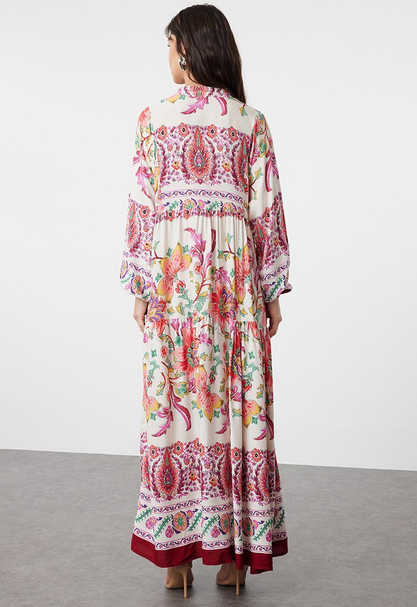 Trendyol - Floral Viscose Dress - Burgundy