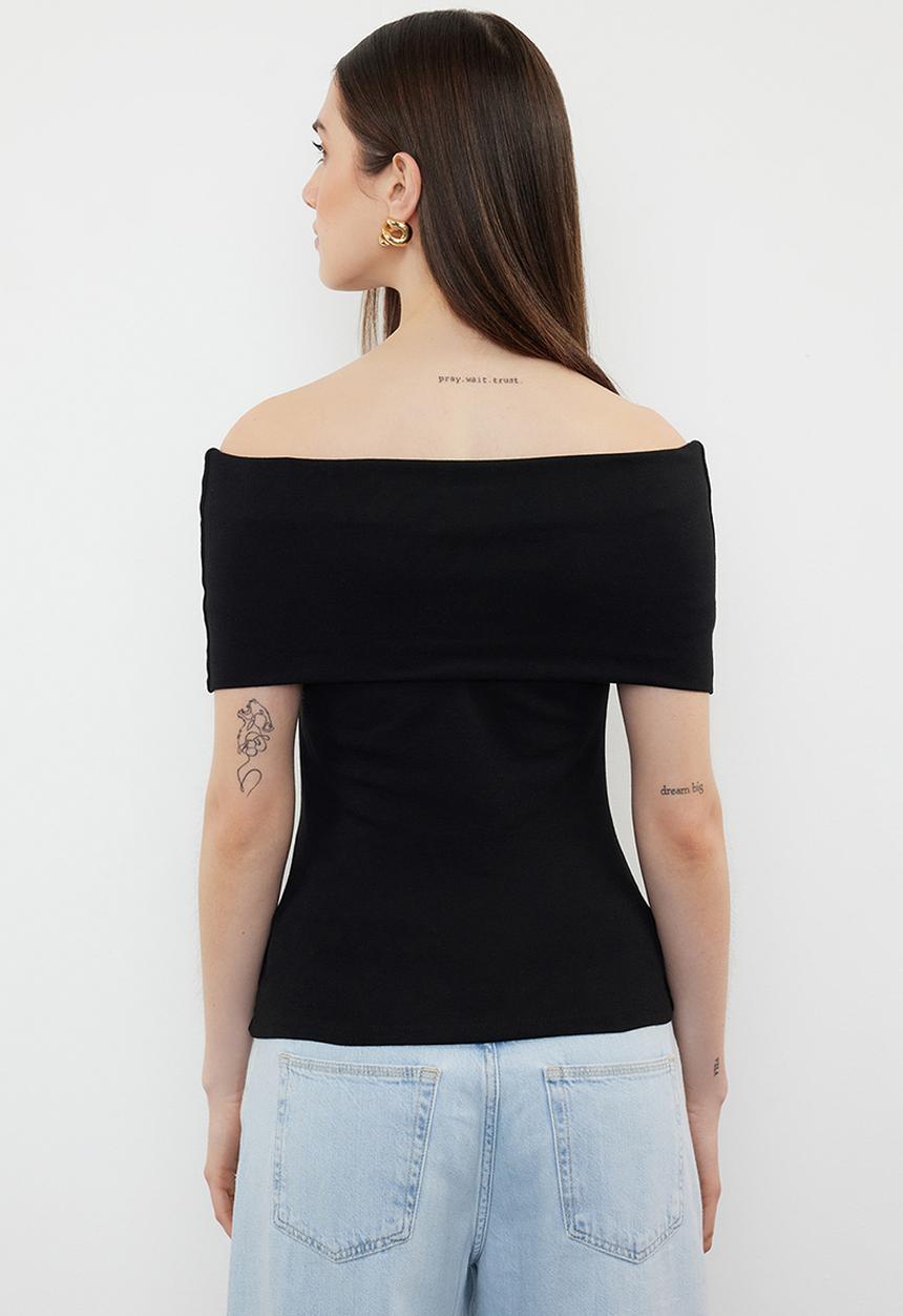 Trendyol - Carmen Collar Knit Blouse - Black