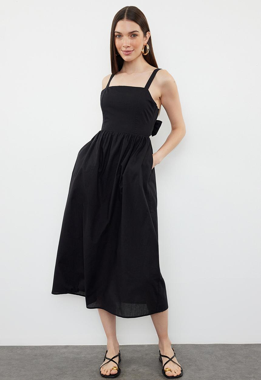 Trendyol - A-Line Cotton Voile Mini Dress - Black