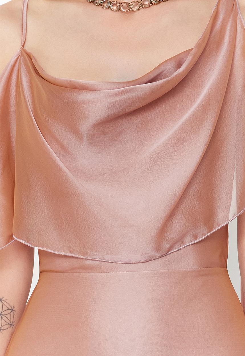 Trendyol - Carmen Collar Woven Chiffon Long Elegant Evening Dress - Pink