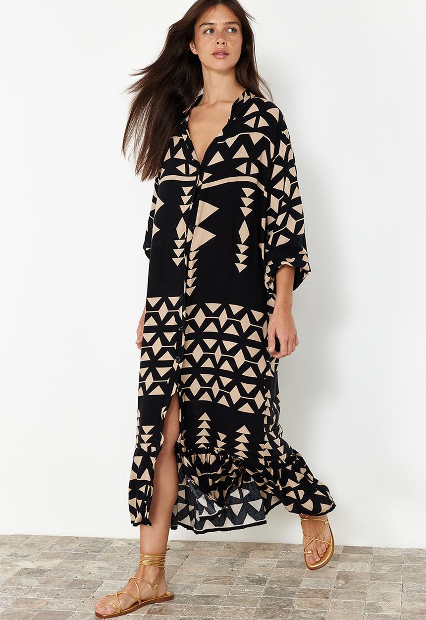 Trendyol - Printed Midi Dress - Black