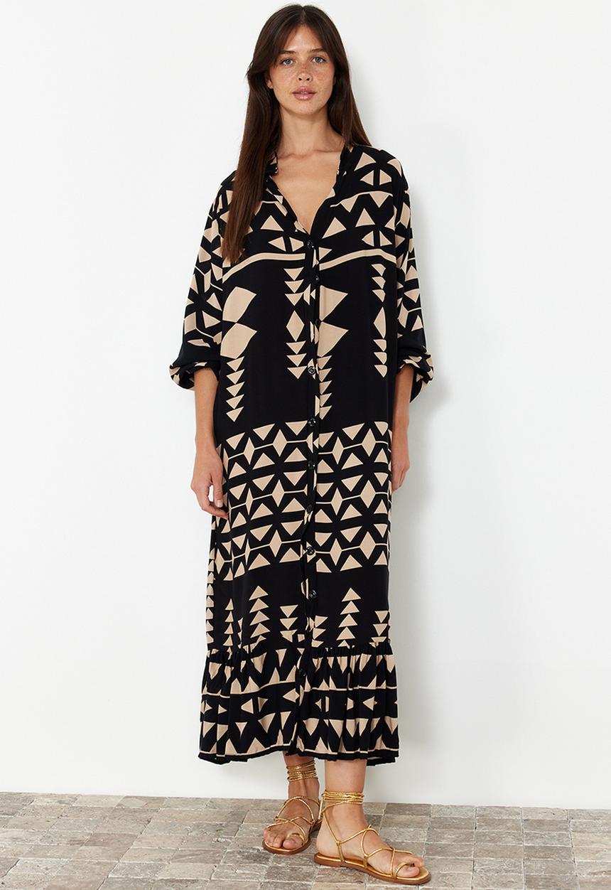 Trendyol - Printed Midi Dress - Black
