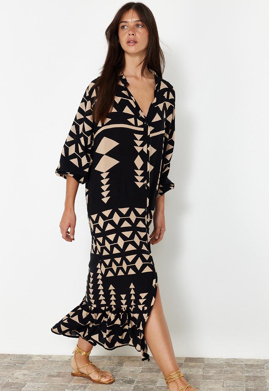 Trendyol - Printed Midi Dress - Black