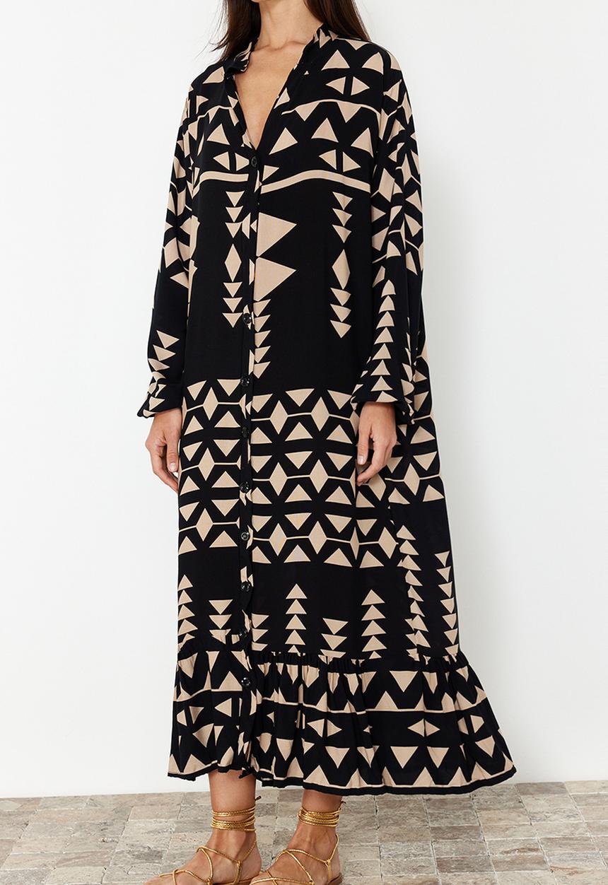 Trendyol - Printed Midi Dress - Black