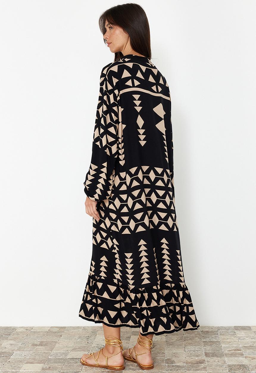 Trendyol - Printed Midi Dress - Black