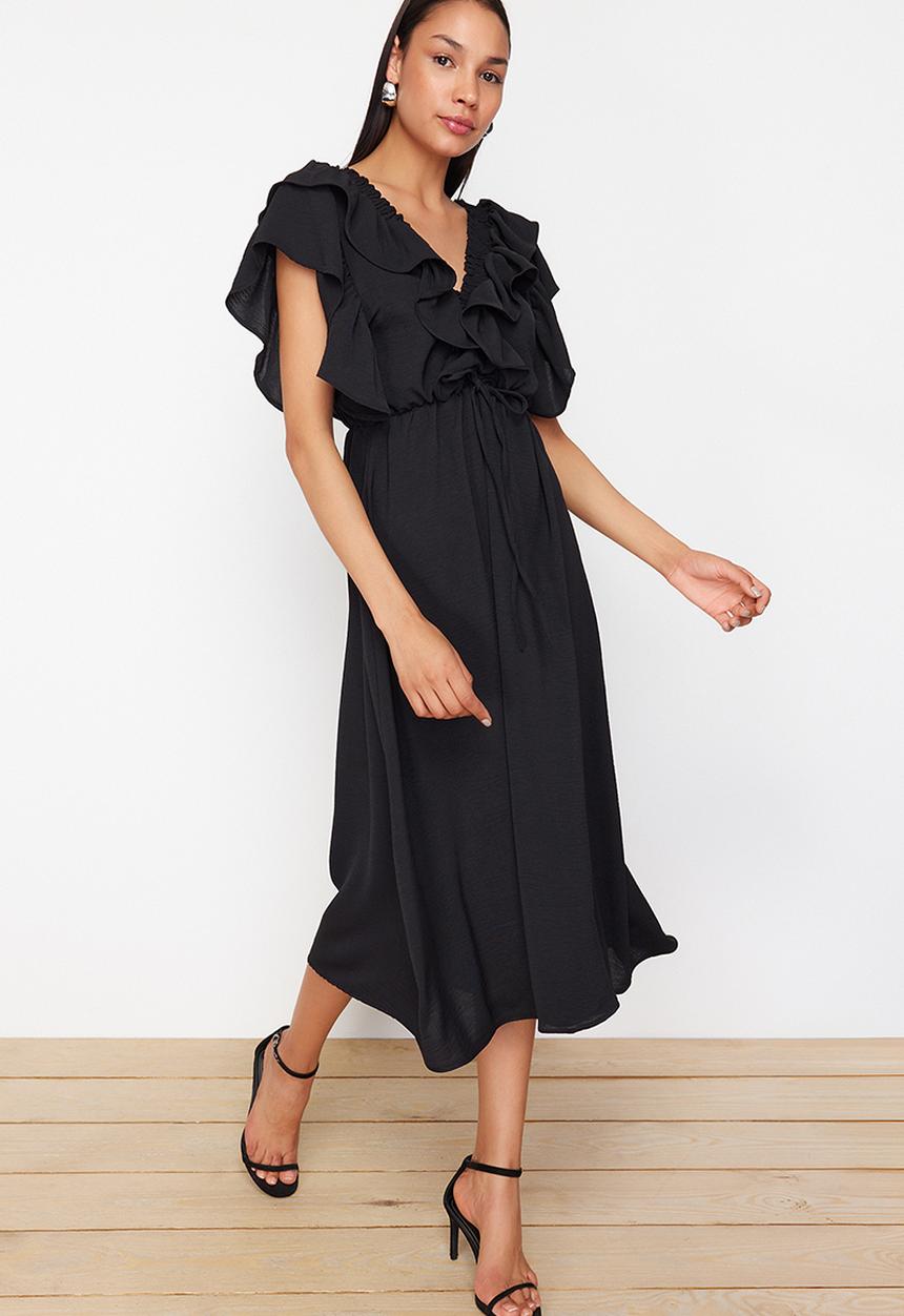 Trendyol - A-Line Viscose Dress - Black