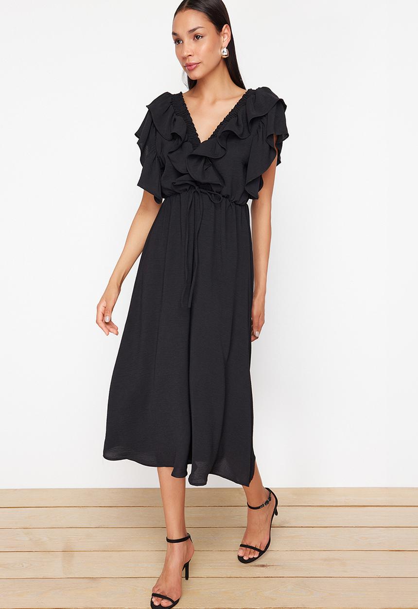 Trendyol - A-Line Viscose Dress - Black
