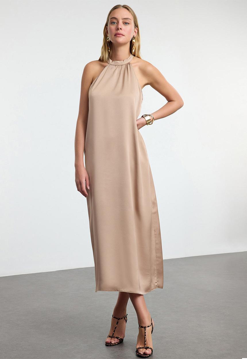 Trendyol - A-line satin dress - stone