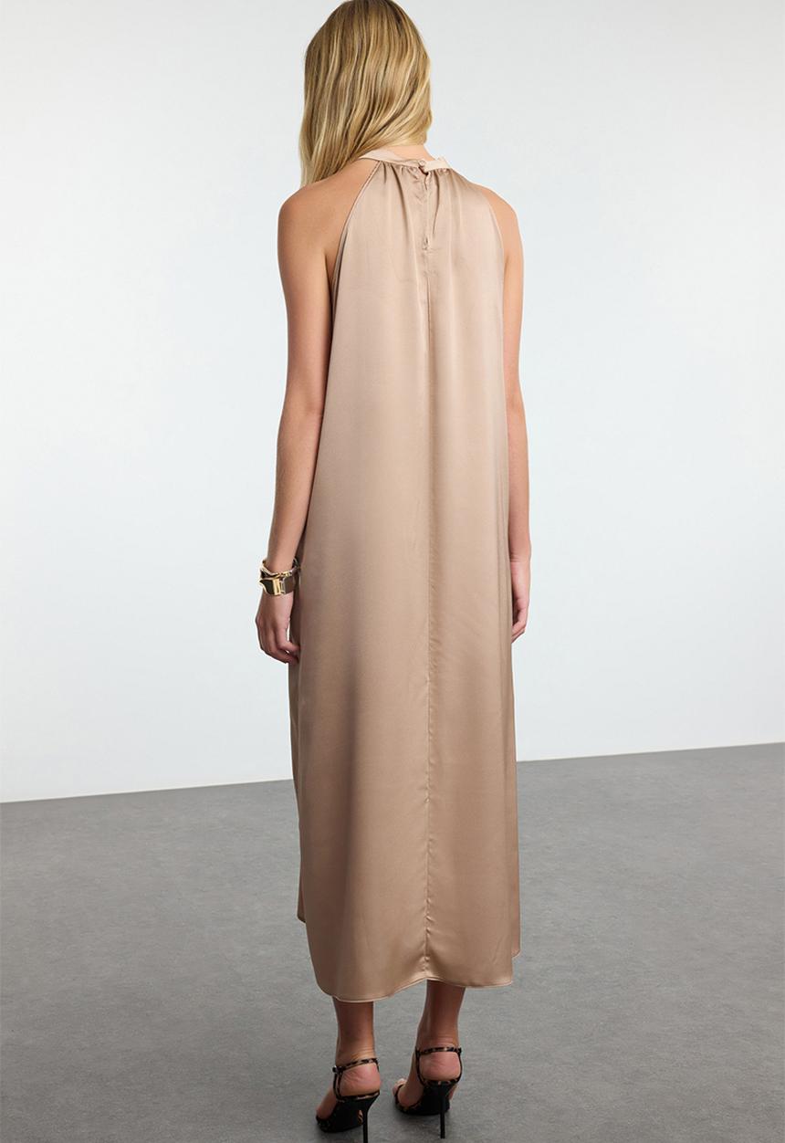 Trendyol - A-line satin dress - stone