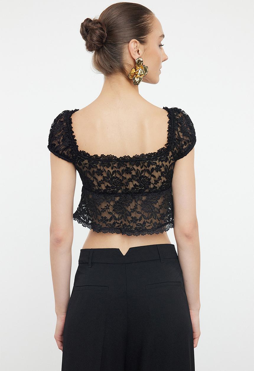 Trendyol - Crop lace knit bustier - black