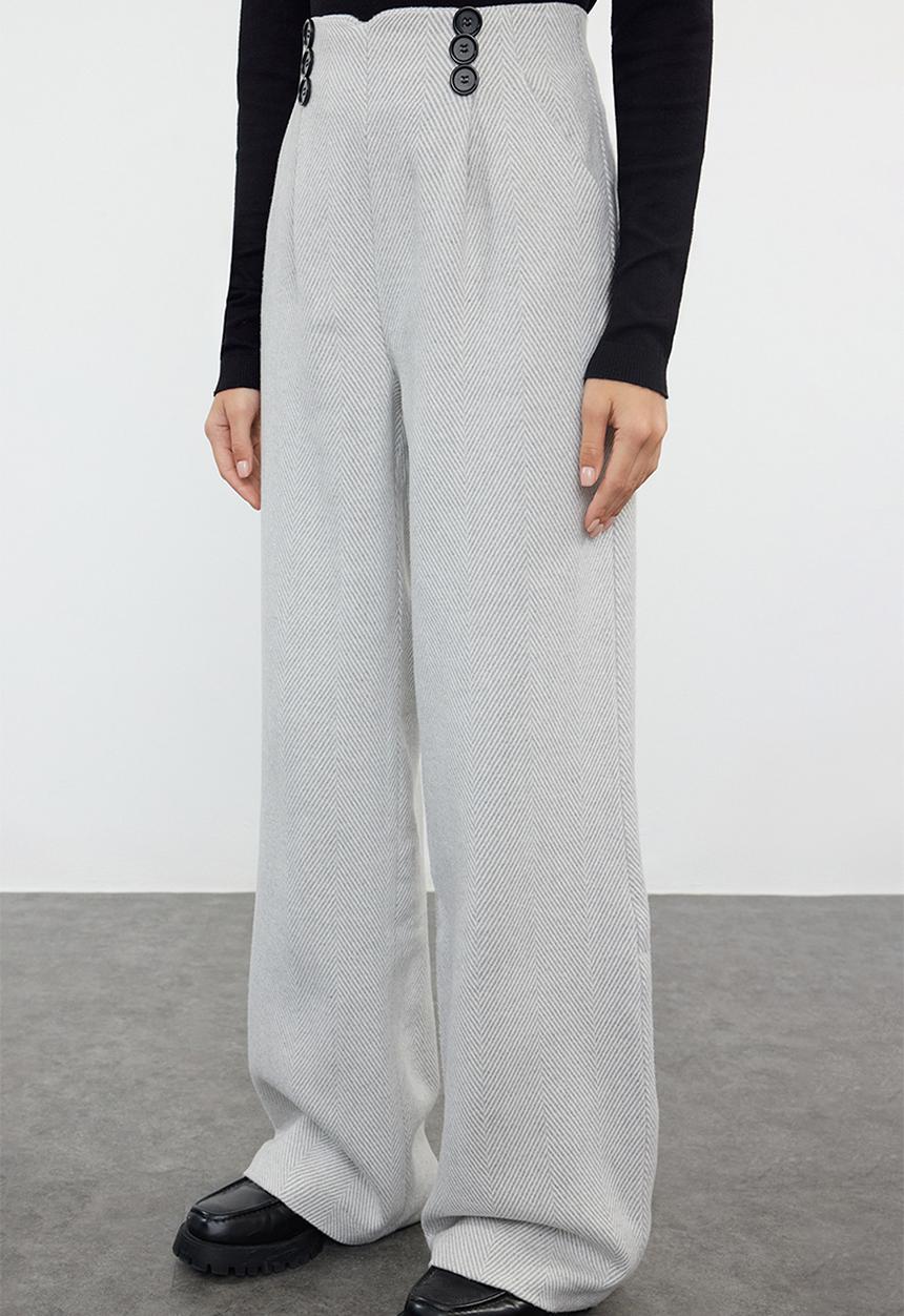 Trendyol - Button detailed wide leg woven trousers - light grey