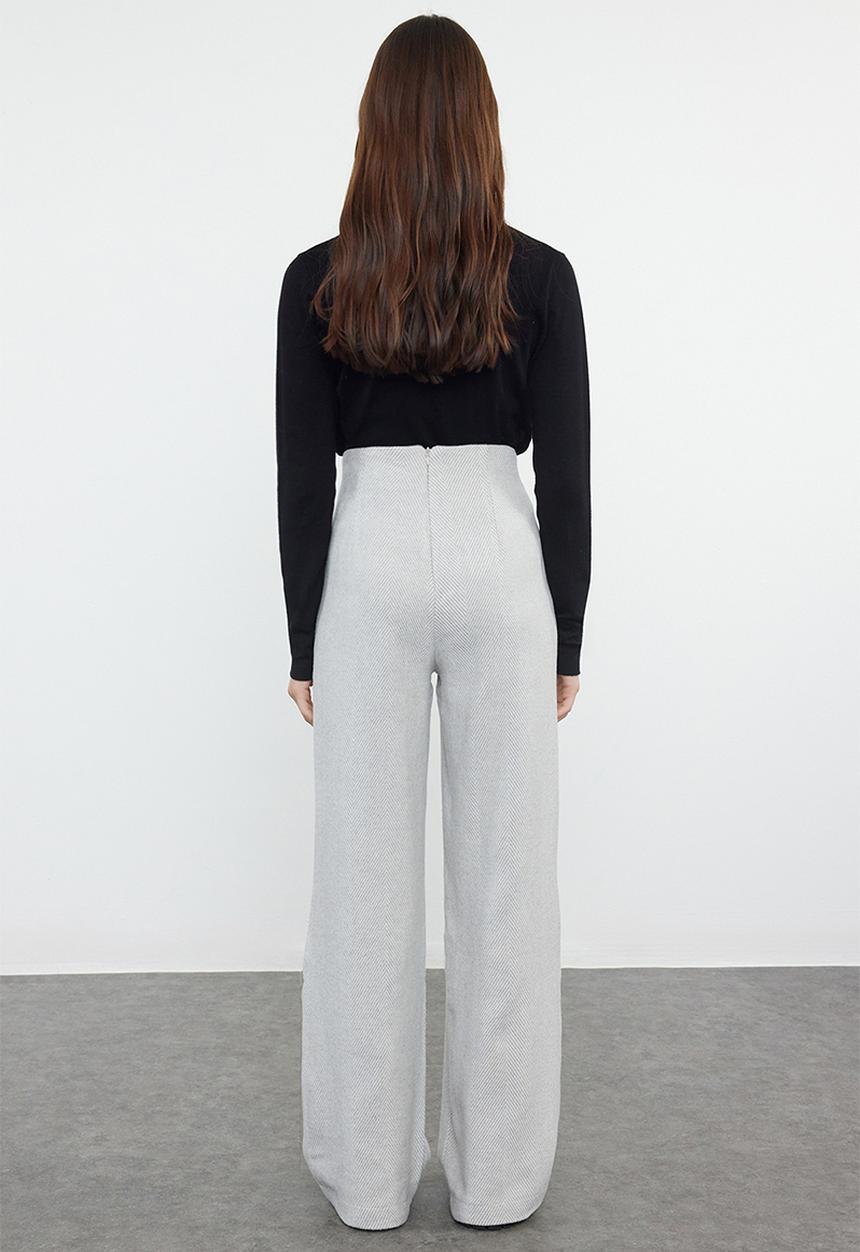 Trendyol - Button detailed wide leg woven trousers - light grey