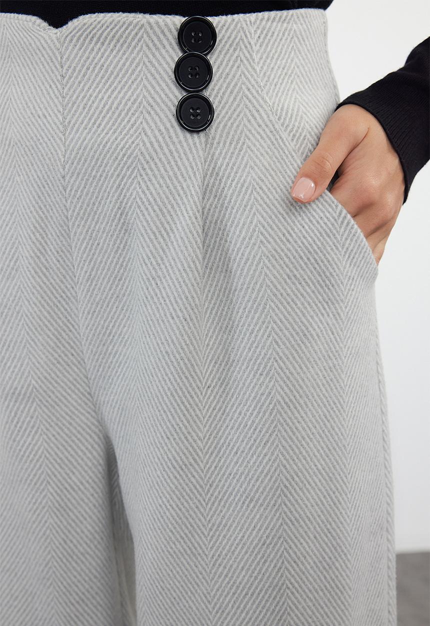 Trendyol - Button detailed wide leg woven trousers - light grey
