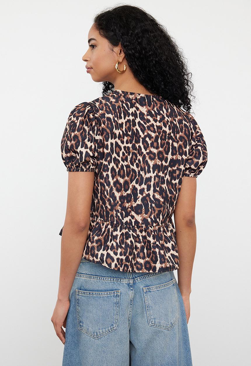 Trendyol - Leopard Tie-Up Shirt - Brown