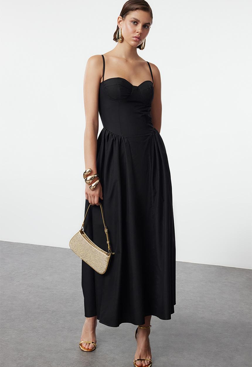 Trendyol - A-Line Poplin Dress - Black