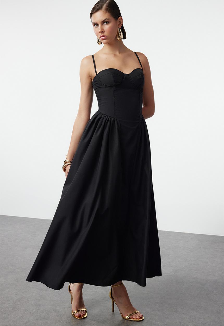 Trendyol - A-Line Poplin Dress - Black