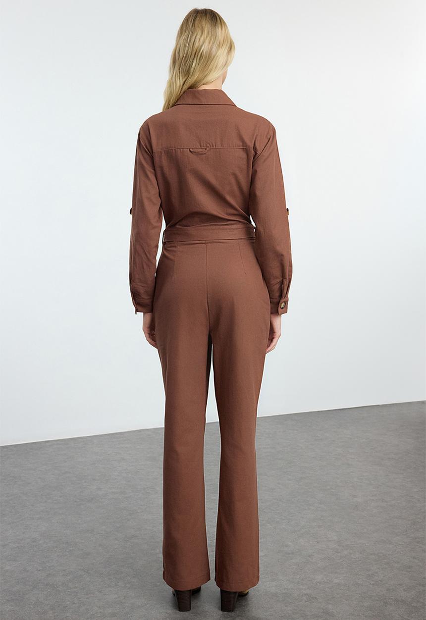 Trendyol - Belted long jumpsuit - brown