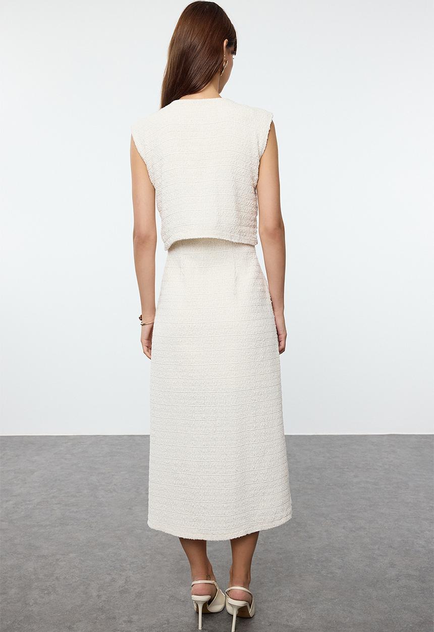 Trendyol - Button Detailed Woven Tweed Jacket Dress - Ecru