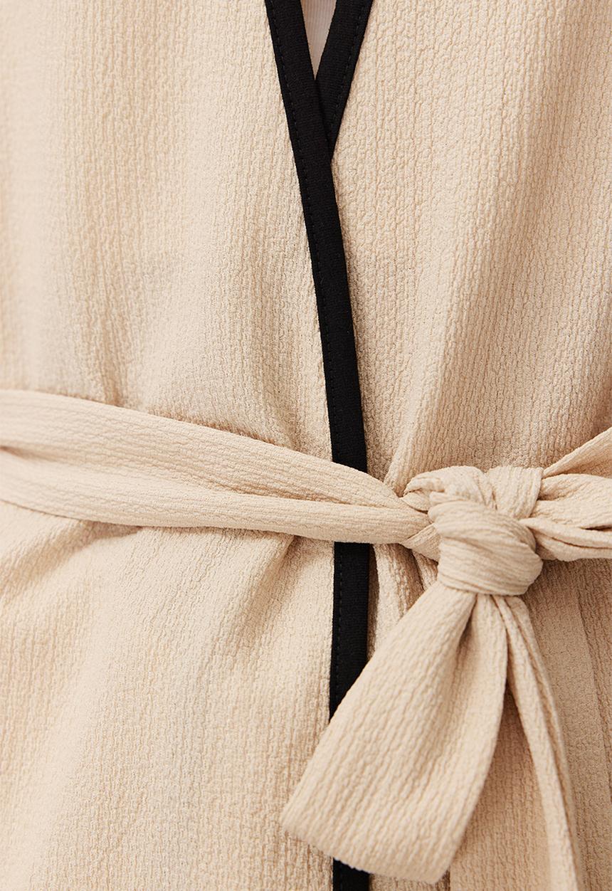 Trendyol - Belted Knitted Dressing Gown - Beige