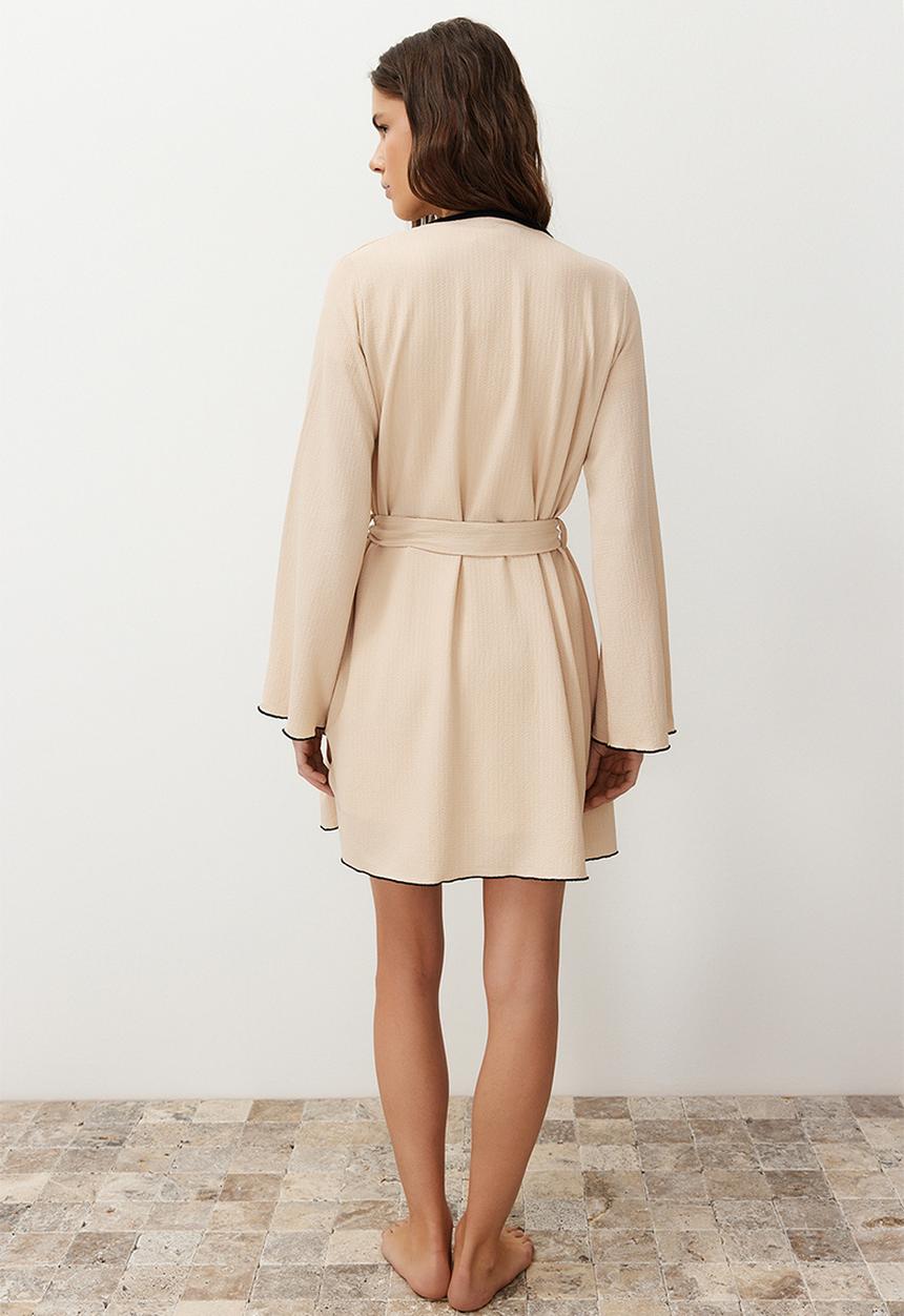 Trendyol - Belted Knitted Dressing Gown - Beige