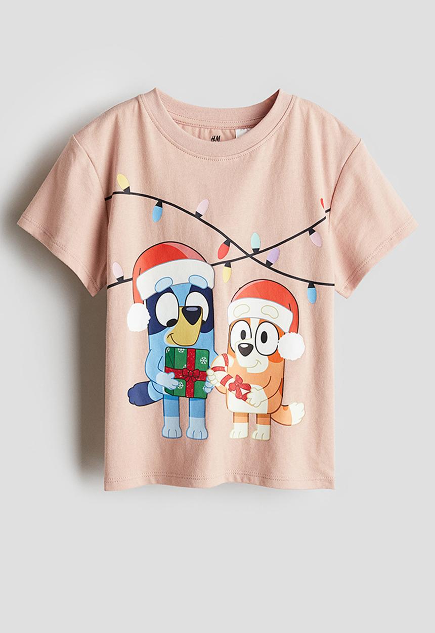 H&M - Printed T-shirt - light pink/bluey