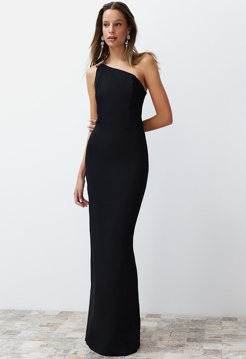 Trendyol - Woven Long Evening Dress with Accessories - Black