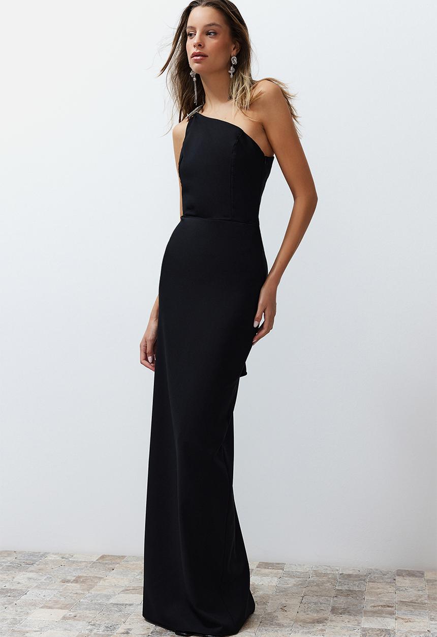 Trendyol - Woven Long Evening Dress with Accessories - Black