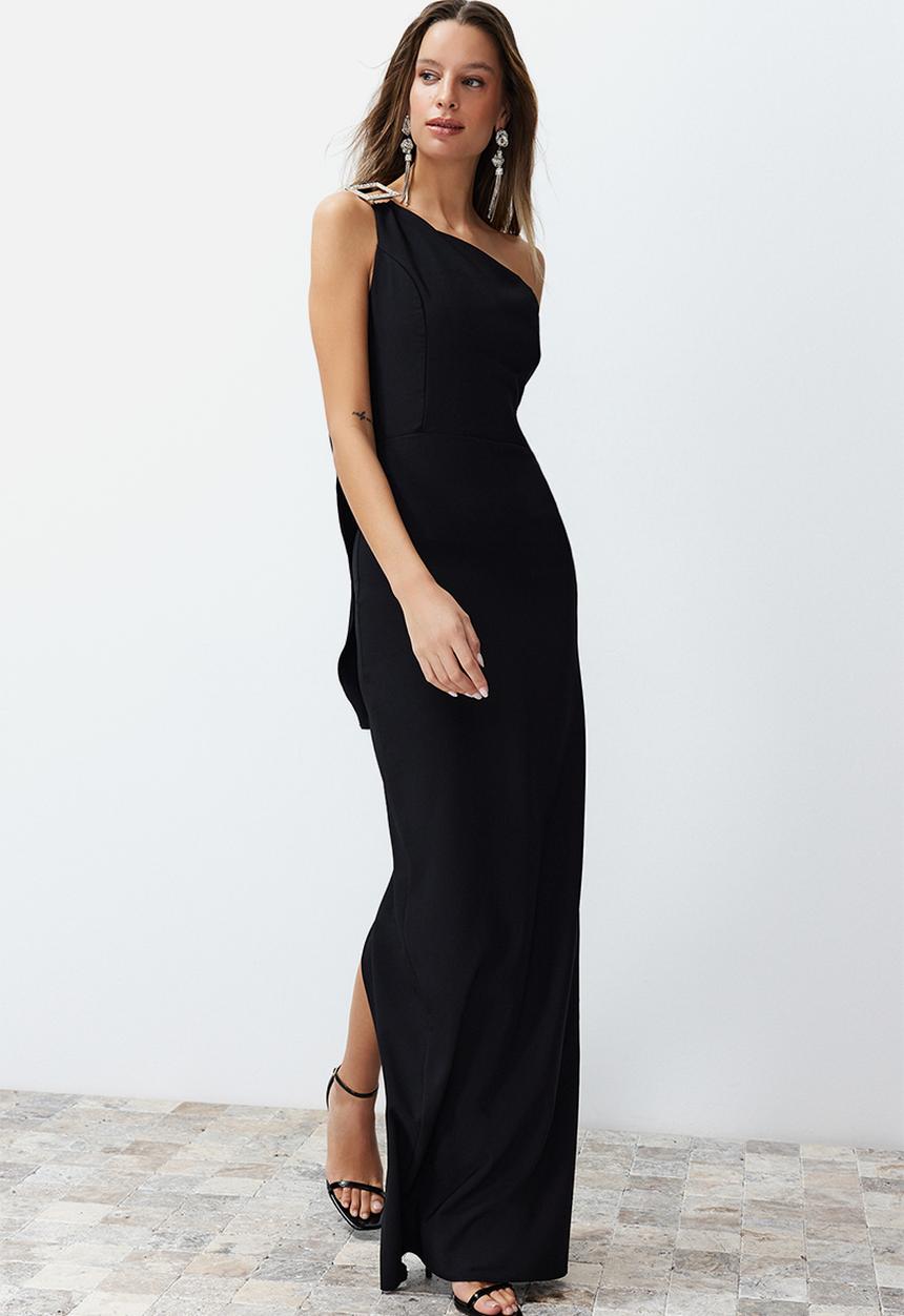 Trendyol - Woven Long Evening Dress with Accessories - Black