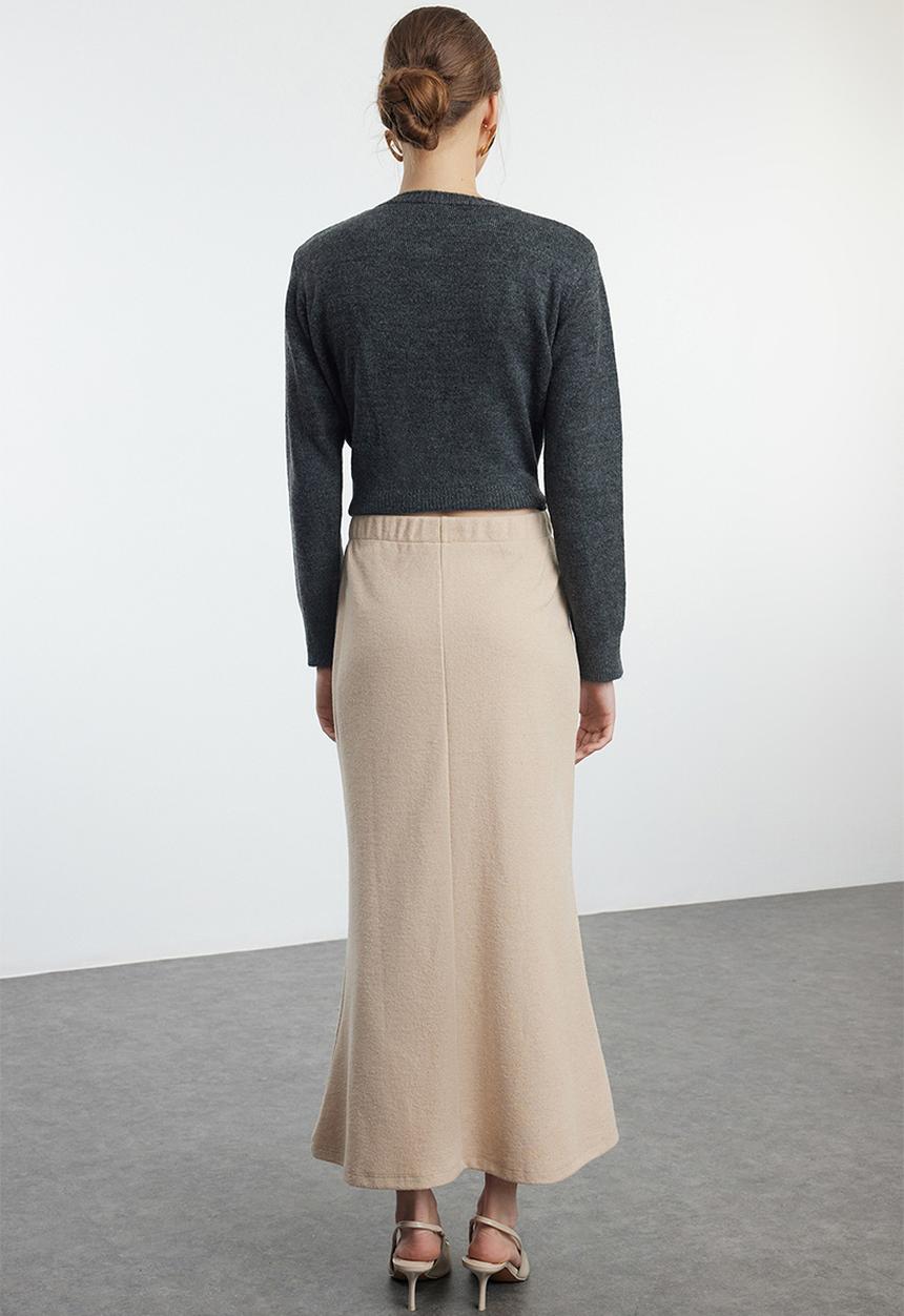 Trendyol - Lace Maxi Knitted Skirt - Beige