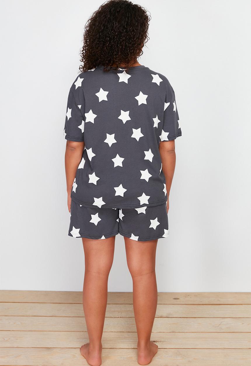 Trendyol - Plus Star printed knitted pajama set - anthracite