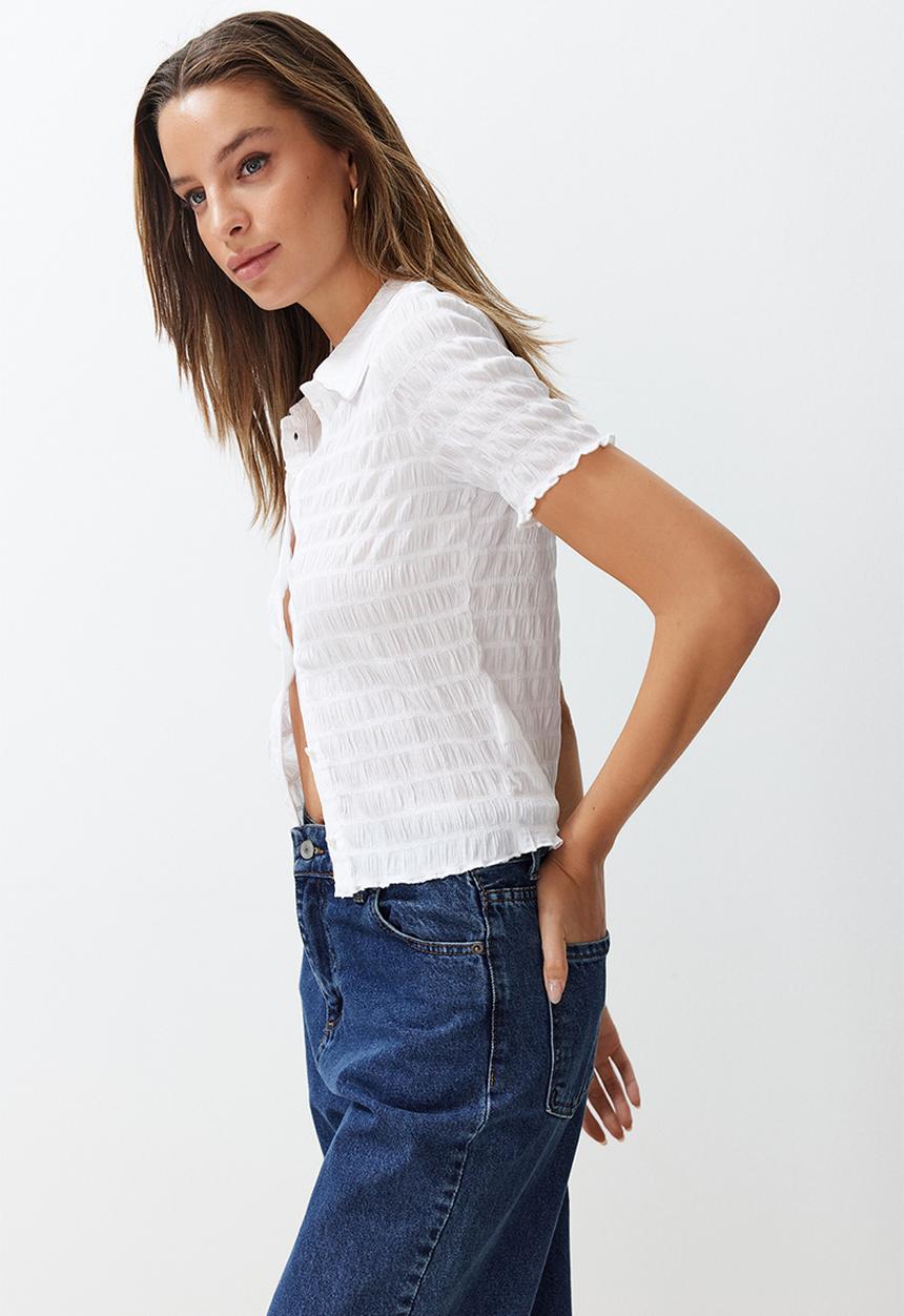 Trendyol - Fitted Short Sleeve Top - White