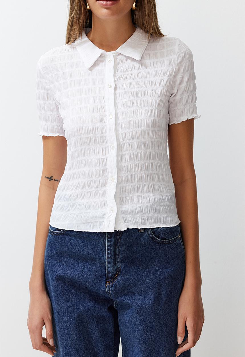 Trendyol - Fitted Short Sleeve Top - White