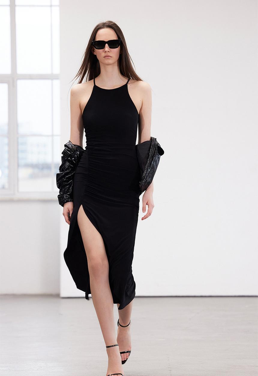 Trendyol - Halter Neck Draped Maxi Dress - Black