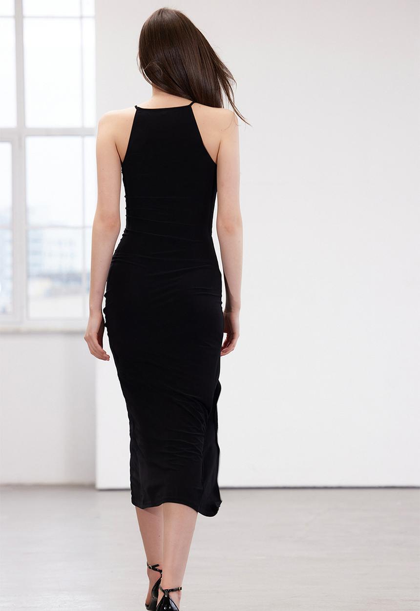 Trendyol - Halter Neck Draped Maxi Dress - Black