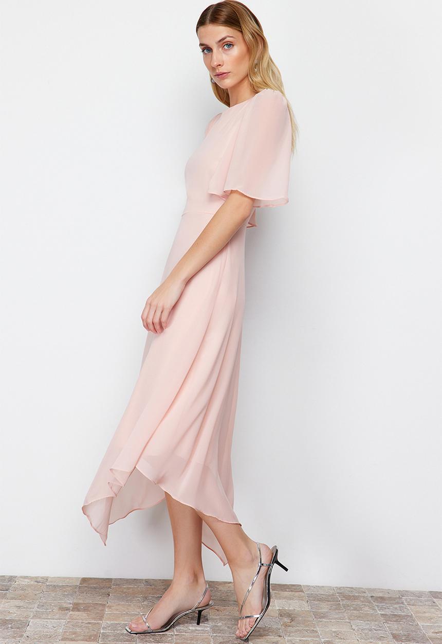 Trendyol - Asymmetrical Midi Dress - Powder