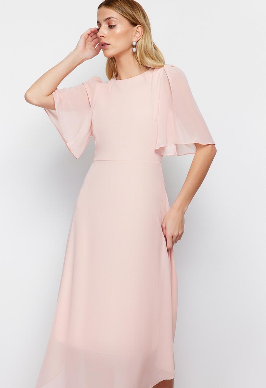 Trendyol - Asymmetrical Midi Dress - Powder
