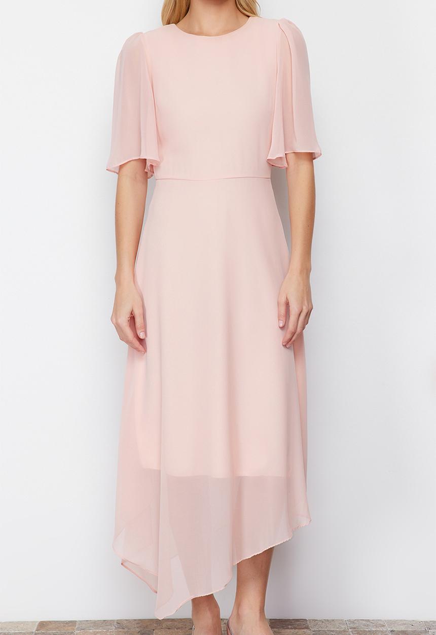 Trendyol - Asymmetrical Midi Dress - Powder