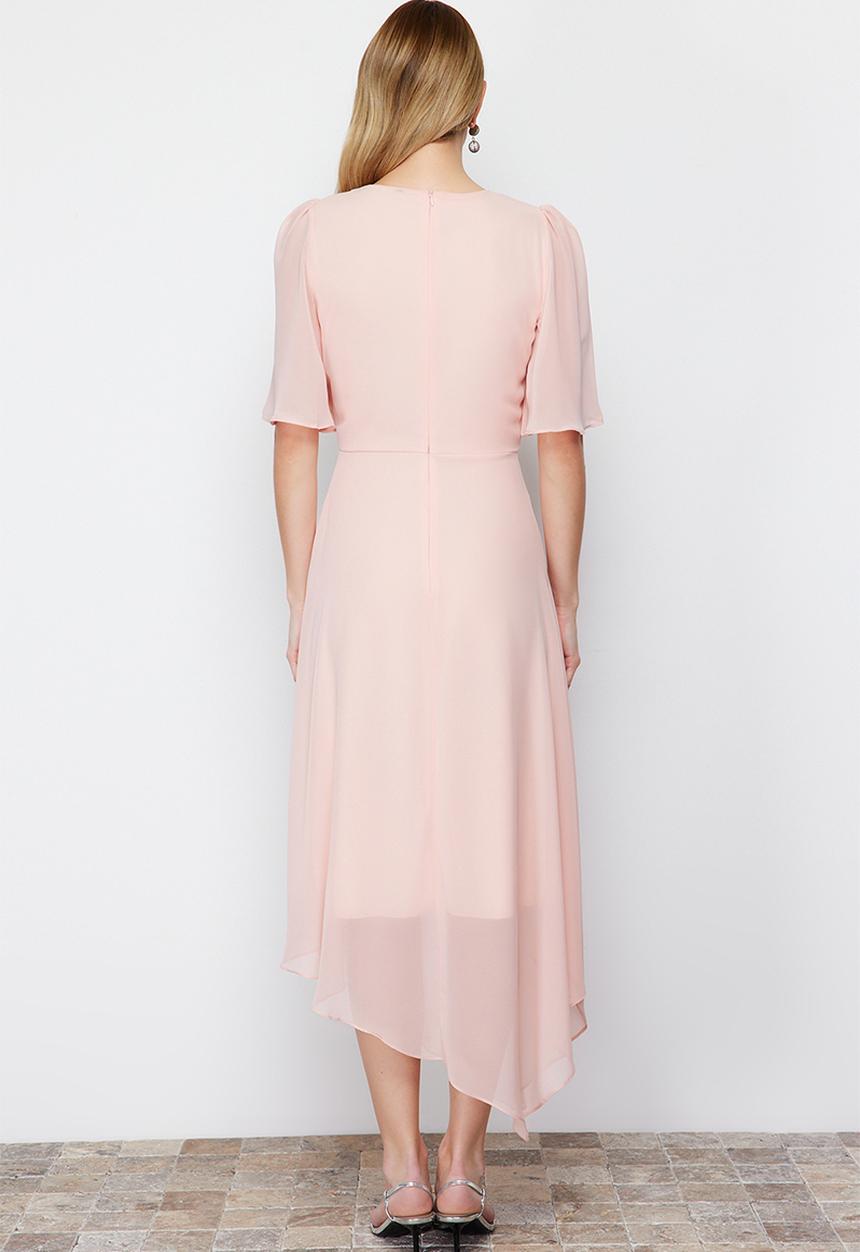 Trendyol - Asymmetrical Midi Dress - Powder