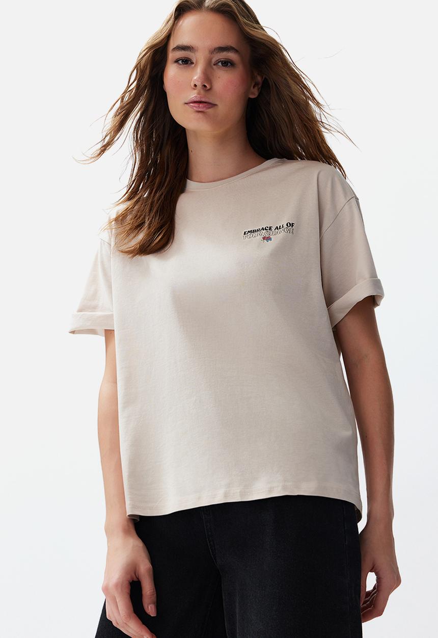 Trendyol - Back printed relaxed t-shirt - stone
