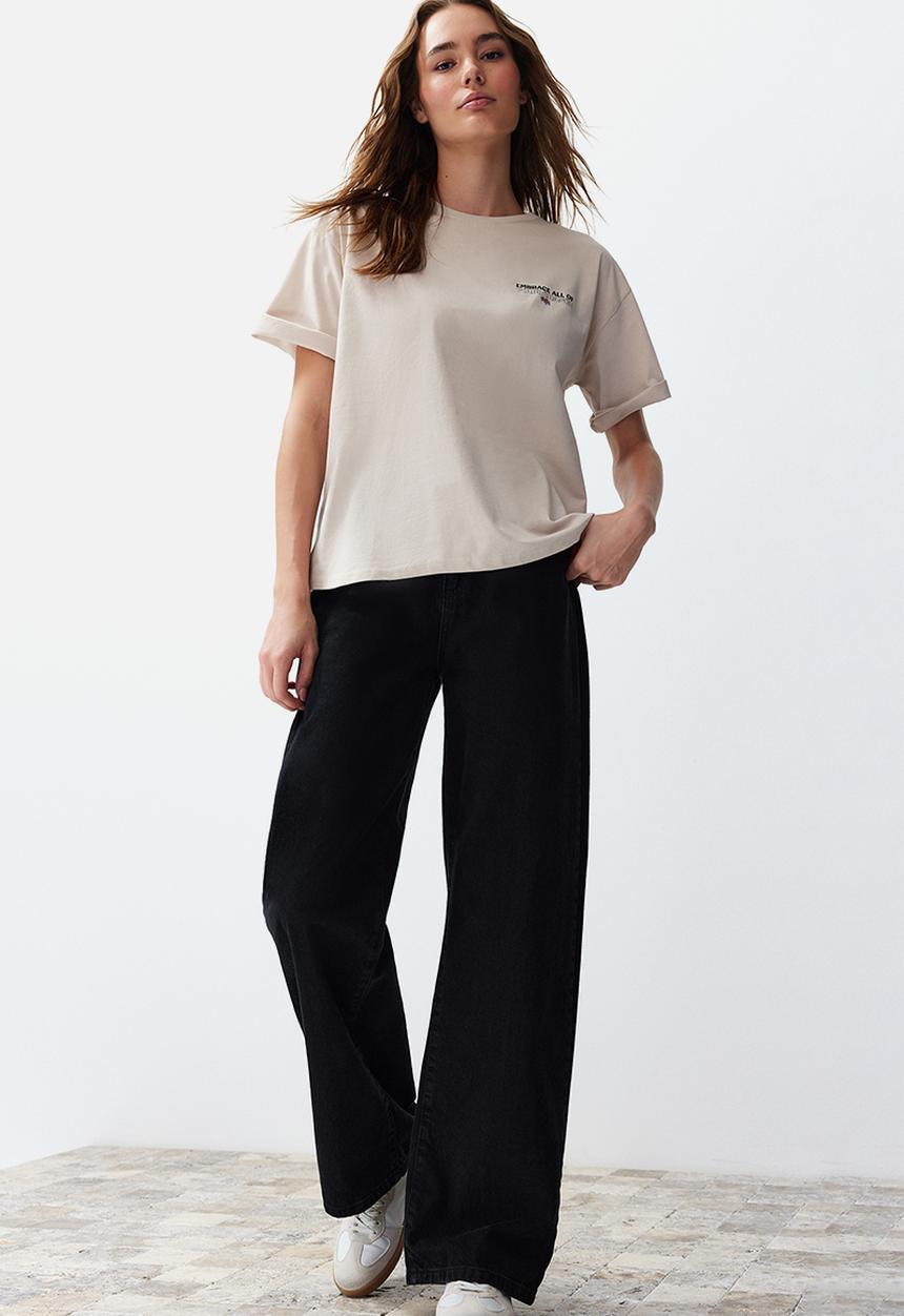 Trendyol - Back printed relaxed t-shirt - stone