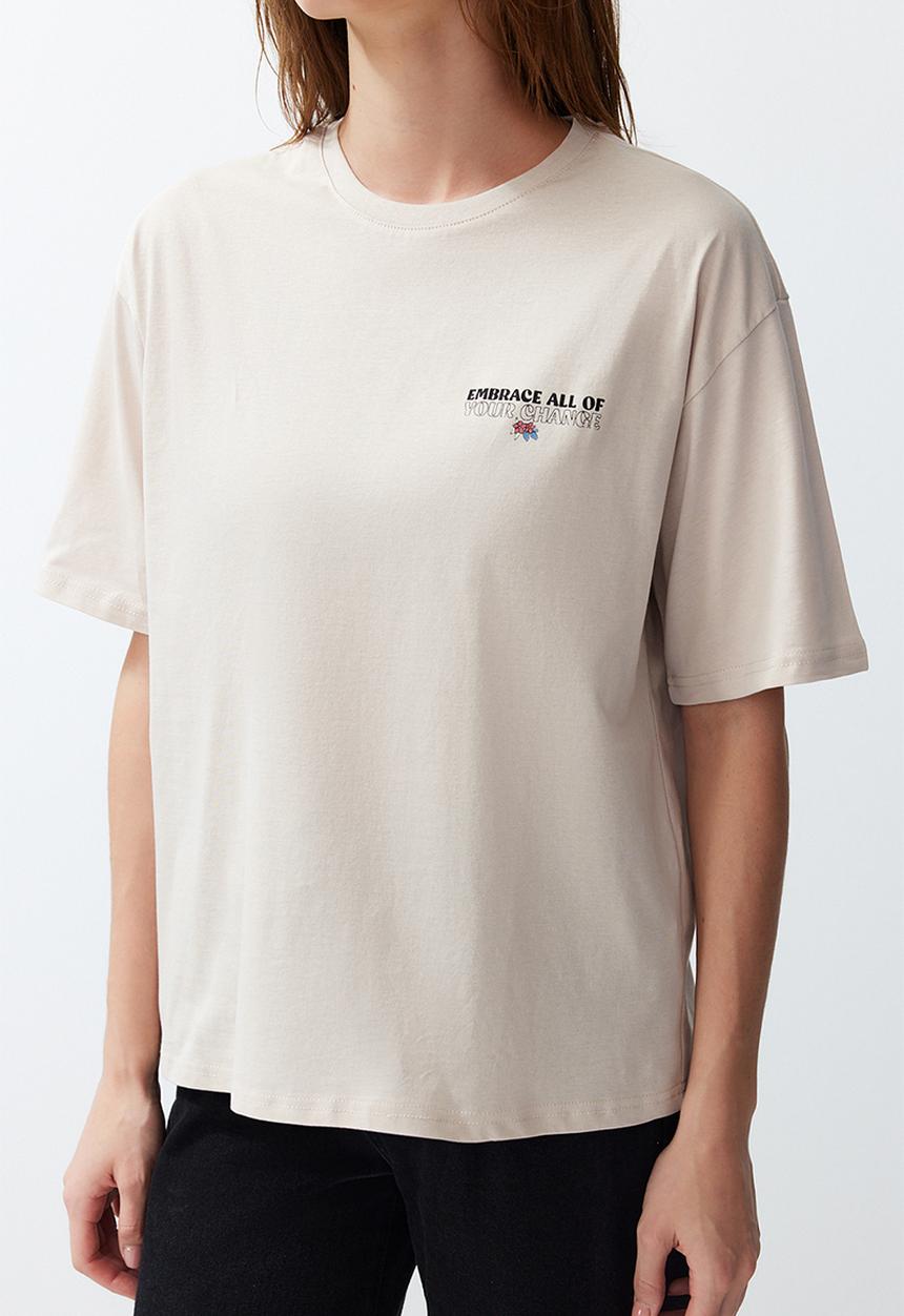 Trendyol - Back printed relaxed t-shirt - stone