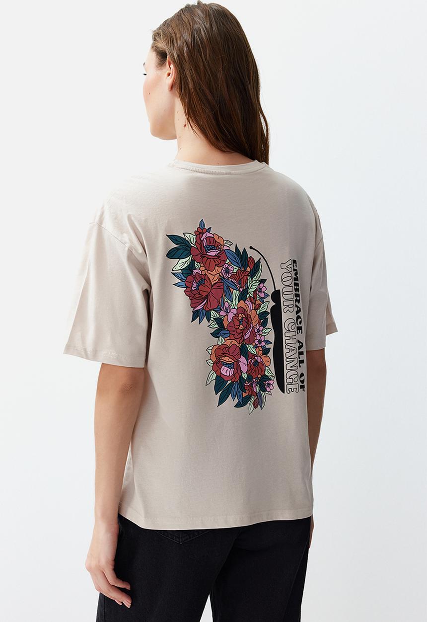 Trendyol - Back printed relaxed t-shirt - stone