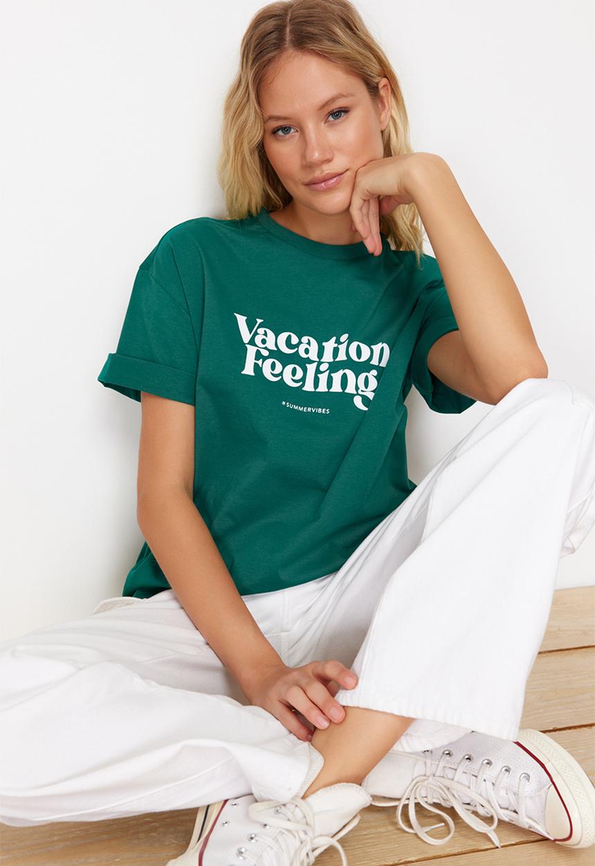 Trendyol - Relaxed fit knitted t-shirt - emerald green