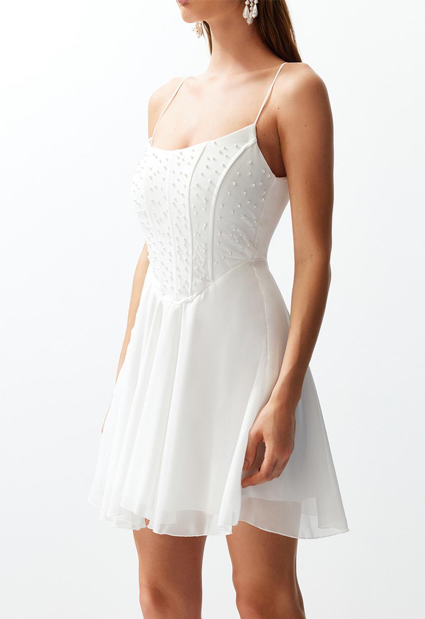 Trendyol - Bridal Pearled Short Dress - White
