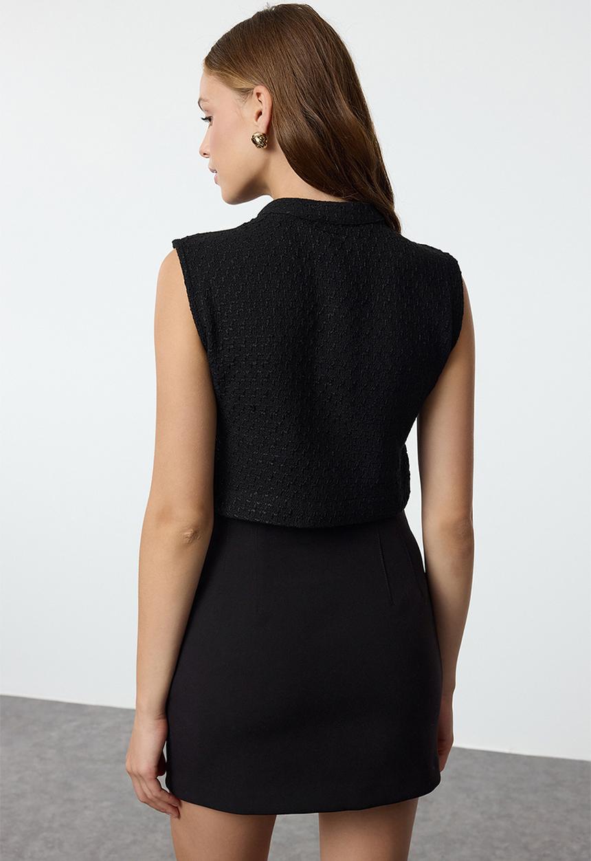 Trendyol - Tweed Pattern Regular Fit  Pattern Waistcoat - Black