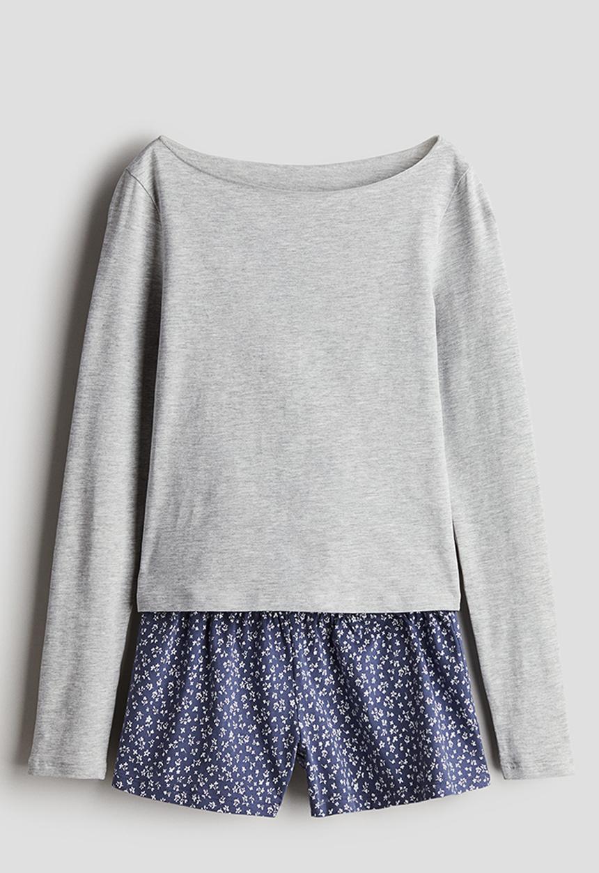 H&M - Cotton pyjamas - light grey marl/floral