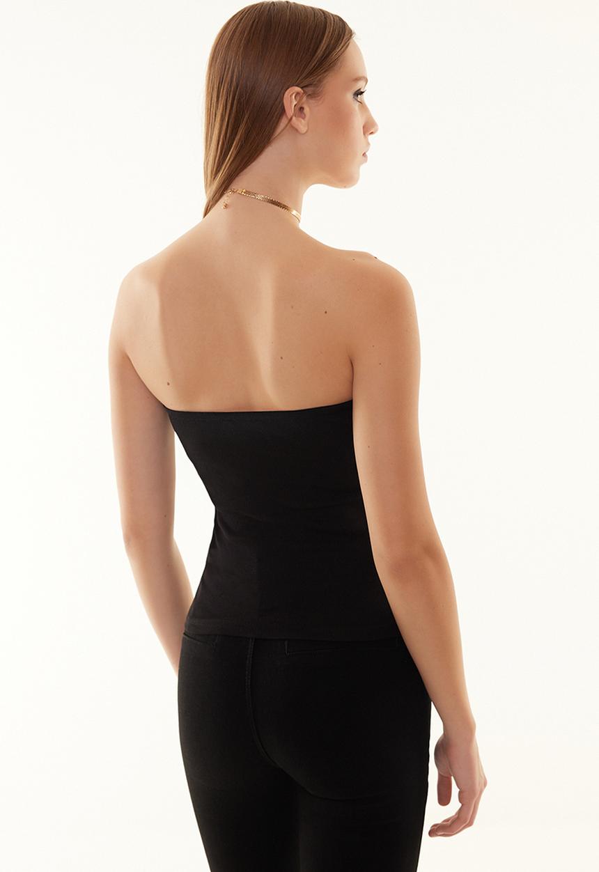 Trendyol - Ribbed strapless collar woven top - black